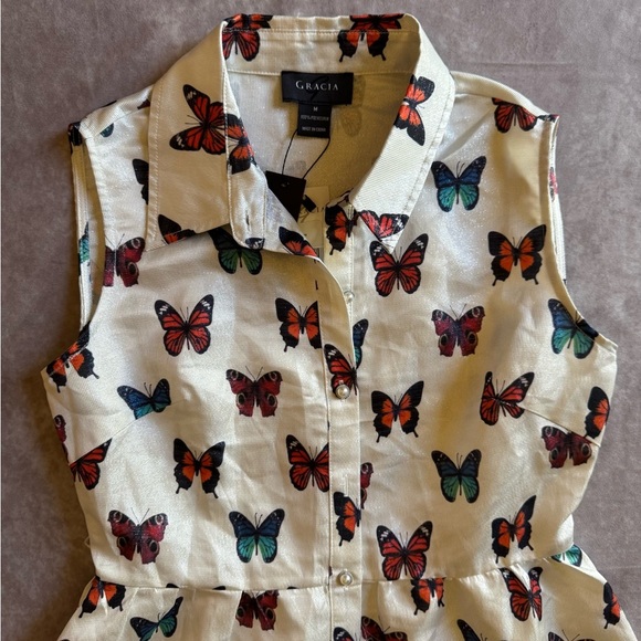 Gracia Cream and Brown A-Line Sundress with Peter Pan Collar - Picture 2 of 7